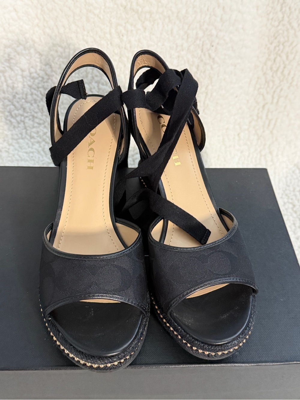 Coach Black Monogrammed Wedge Heels - Picture 6 of 7